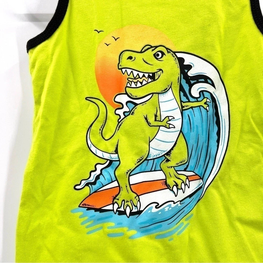 GARANIMALS Boy's Bright Neon Green Surfer Dinosaur Tank Top Size 2T